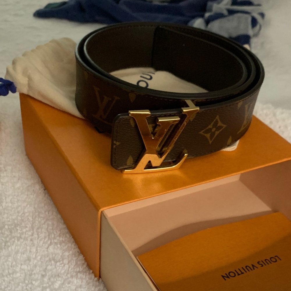 Louis Vuitton Brown Monogram Belt with Gold LV Buckle